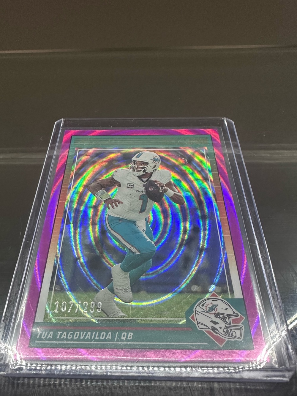 Tua Tagovailoa 107/299 Pink Holographic Football Card